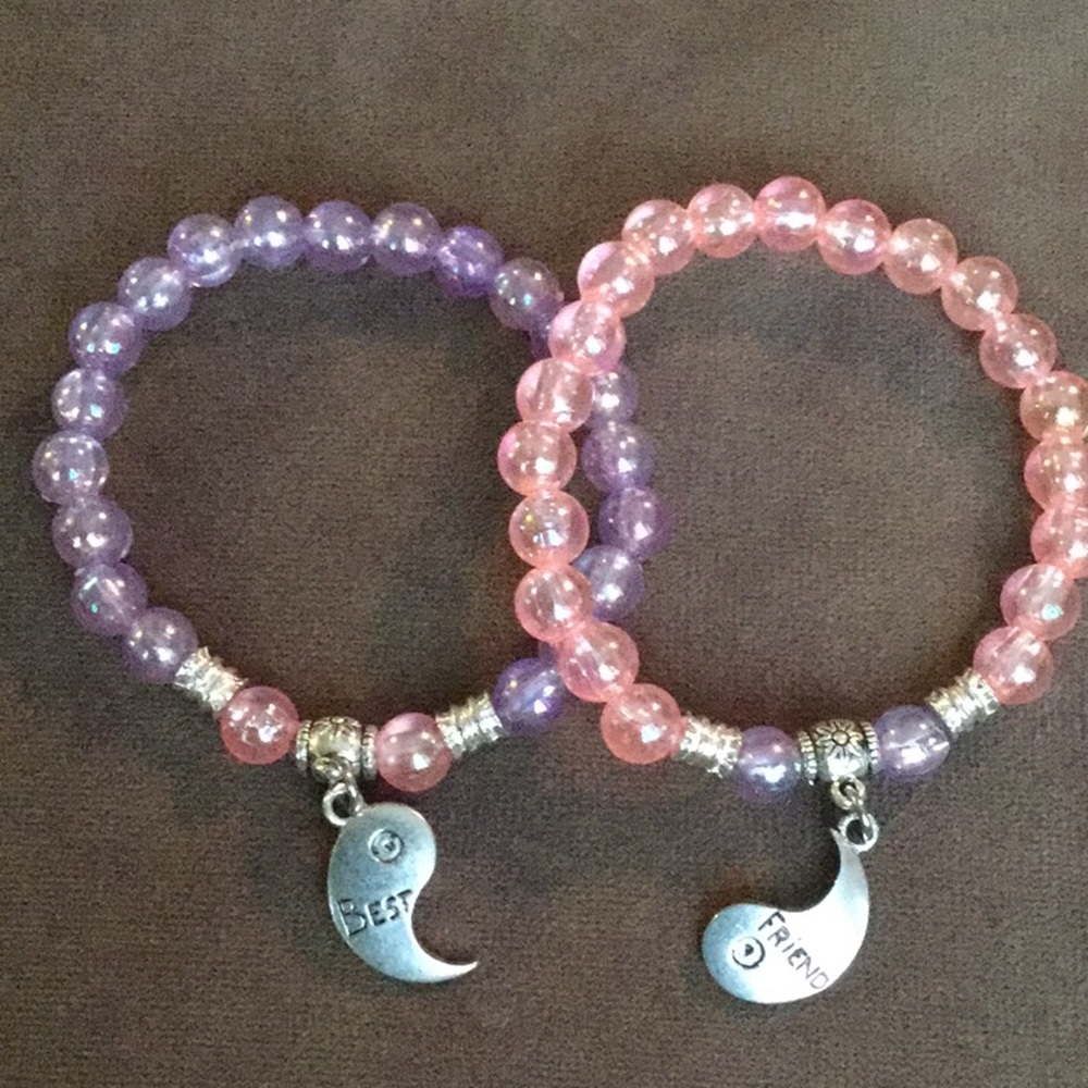 Girls Stretch Bracelet, BEST FRIENDS, Purple&Pink